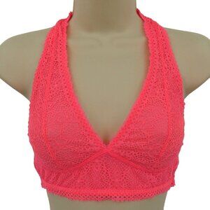 Victorias Secret Small Neon Pink Lace Mesh Unlined Wireless Bralette Bra V Neck